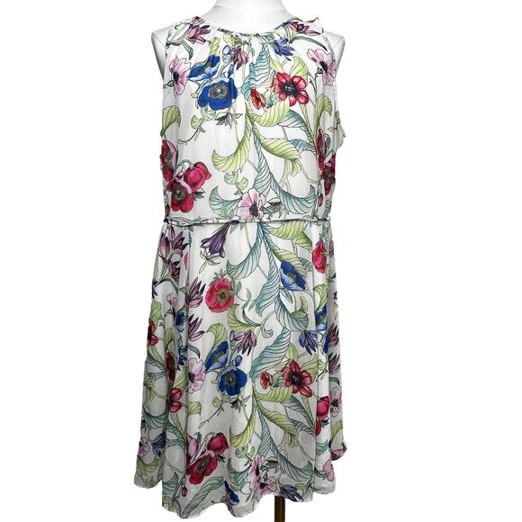 Flowers Dresses & Skirts - Floral Sleeveless Midi Dress Womens M White Pink Blue Botanical‎ Layered Bodice